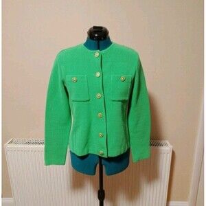 VTG Worldly Things by Styltricot Limegreen Cardigan Jacket Lion Button Med Sz 10